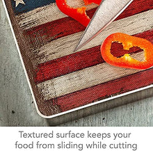 Load image into Gallery viewer, CounterArt Painted American Flag Tempered Glass Counter Saver/ Cutting Board 15 inch by 12 inch Made in the USA
