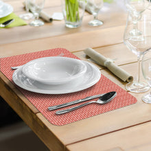 Load image into Gallery viewer, CounterArt Coral and Natural Basket Weave Design Reversible Easy Care Plastic Placemat Set of 4 Made in The USA
