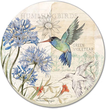 Load image into Gallery viewer, CounterArt Absorbent Round Coaster Set - Green Violetear Hummingbird with Agapantha Bloom
