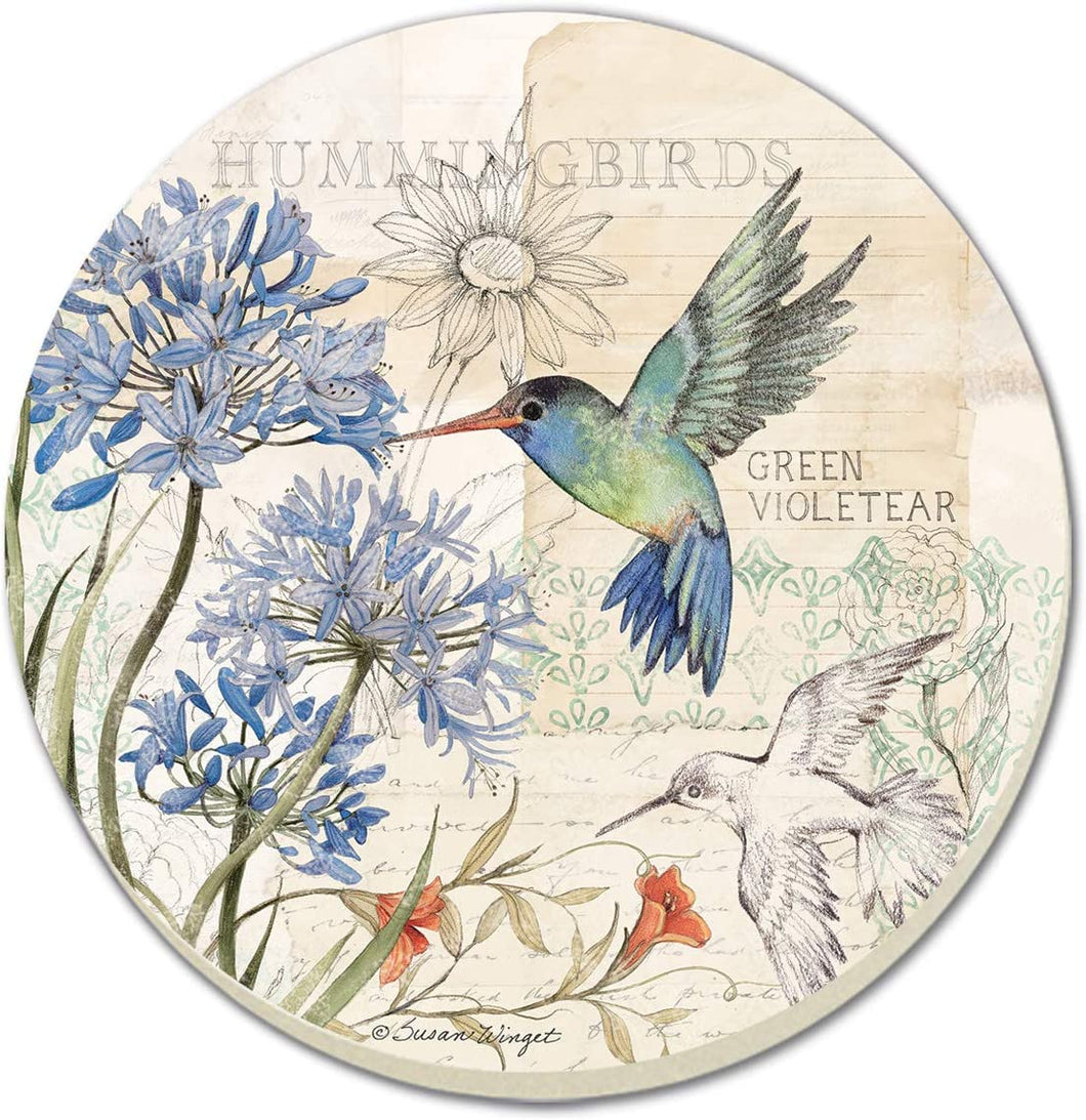 CounterArt Absorbent Round Coaster Set - Green Violetear Hummingbird with Agapantha Bloom