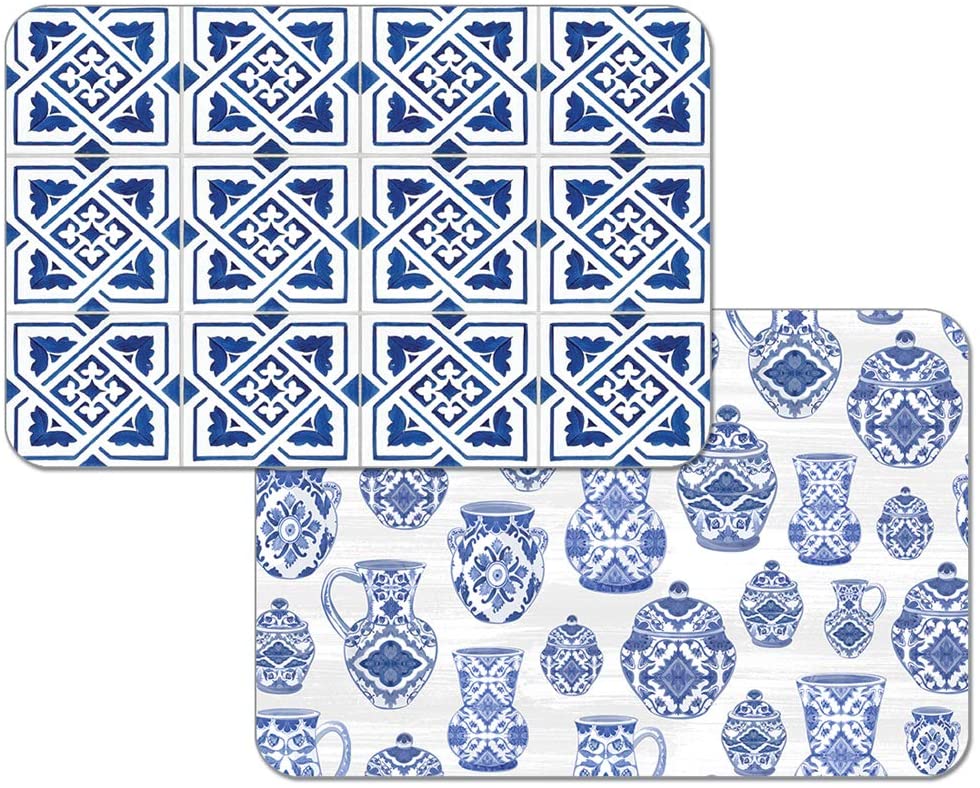 CounterArt Reversible Easy Care Placemats - Blue Delft Set of 4 - Made in The USA