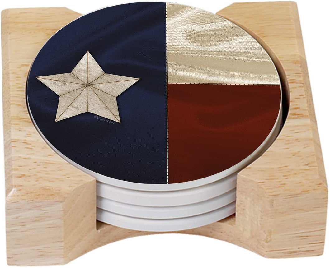 CounterArt Texas Flag Design Absorbent Coasters in Wooden Holder, Set of 4