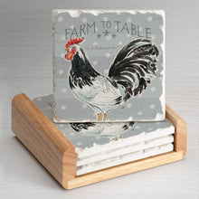 Load image into Gallery viewer, Highland Home Absorbent Tumbled Tile Stone Coaster Set with Wooden Holder - Rooster Call 4 Coasters - Made in The USA
