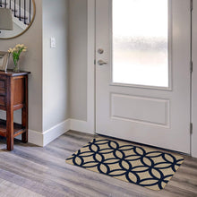 Load image into Gallery viewer, Counterart Natural Linen Look Decorative Low Profile Indoor/Outdoor Floor Mat with Recycled Rubber Back, Circles, Printed in The USA, 29.5” x 17.75”.
