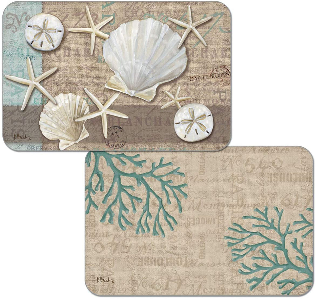First Dawn Wipe-Clean Reversible Decofoam Placemats, Linen Shells, Set of 2, Made in The USA
