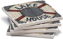 Load image into Gallery viewer, Highland Home Absorbent Tumbled Tile Stone Coaster Set - Lake House Life Preserver
