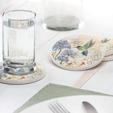 Load image into Gallery viewer, CounterArt Absorbent Round Coaster Set - Green Violetear Hummingbird with Agapantha Bloom
