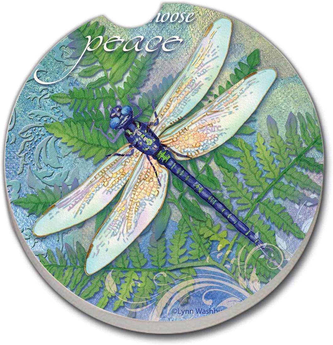 Dragonfly Inspiration, Peace - Single Ceramic Car Coaster