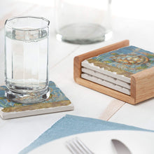 Load image into Gallery viewer, Highland Home Absorbent Tumbled Tile Stoneware Coaster Set with Wooden Holder - Turtle Under Sea, Printed in The USA
