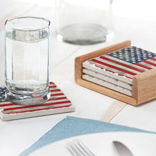Load image into Gallery viewer, Highland Home Absorbent Stoneware Coaster Set with Wooden Holder- Americana Made in The USA
