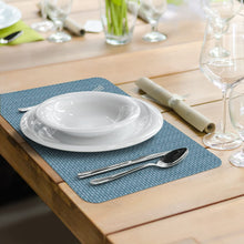 Load image into Gallery viewer, CounterArt Blue and Natural Basket Weave Design Reversible Easy Care Plastic Placemat Set of 4 Made in The USA
