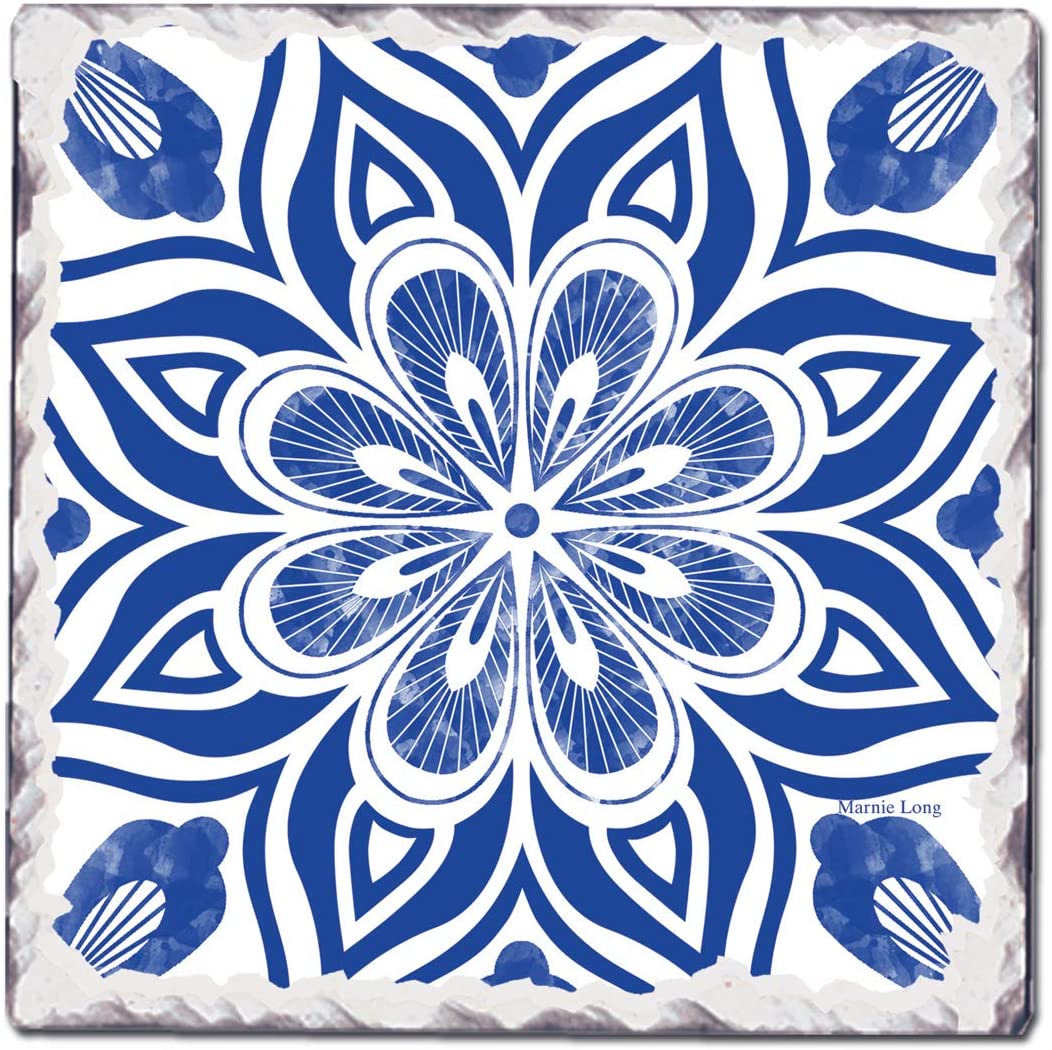 First Dawn Absorbent Stone Tumbled Tile Coasters, Indigo 12, Set of 4