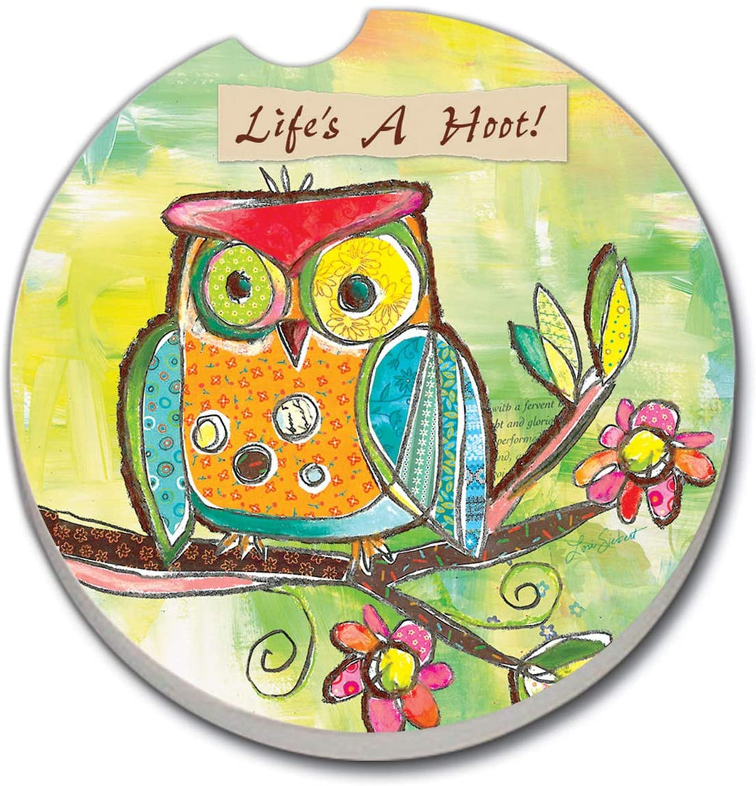 CounterArt Absorbent Stoneware Car Coaster, Life's A Hoot, Set of 2