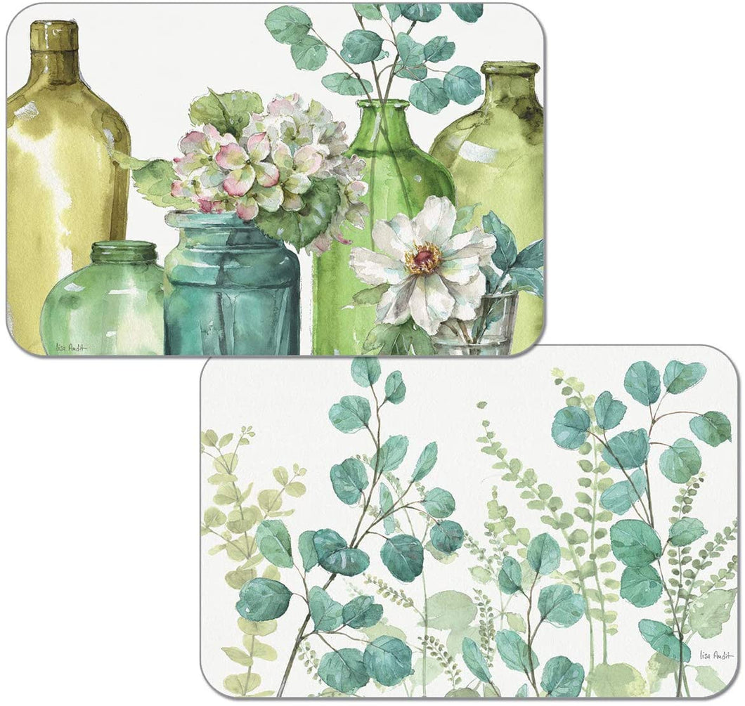 CounterArt Greenery Reversible Wipe Clean Plastic Placemat Set of 4 Made in The USA