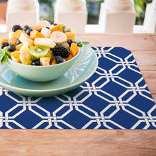 Load image into Gallery viewer, CounterArt Blue Lattice Reversible Easy Care Plastic Placemats Set of 4 Made in The USA
