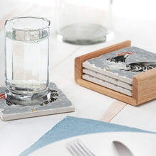Load image into Gallery viewer, Highland Home Absorbent Tumbled Tile Stone Coaster Set with Wooden Holder - Rooster Call 4 Coasters - Made in The USA
