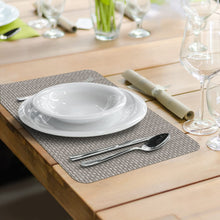 Load image into Gallery viewer, CounterArt Taupe and Natural Basket Weave Design Reversible Easy Care Plastic Placemat Set of 4 Made in The USA
