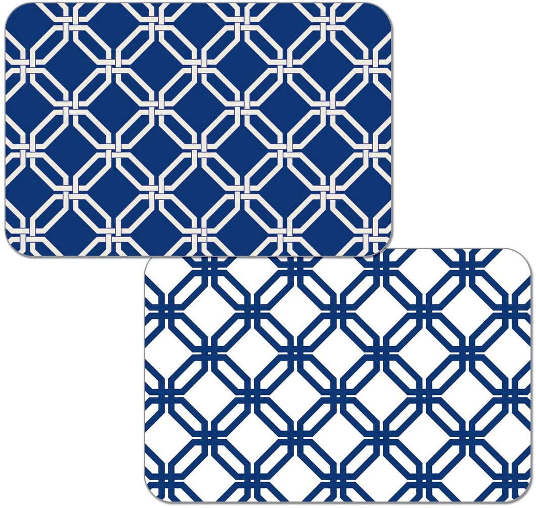 CounterArt Blue Lattice Reversible Easy Care Plastic Placemats Set of 4 Made in The USA