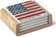 Load image into Gallery viewer, Highland Home Absorbent Stoneware Coaster Set with Wooden Holder- Americana Made in The USA
