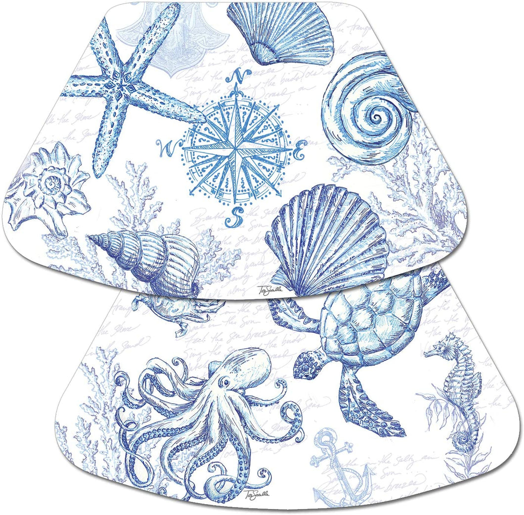 CounterArt Coastal Sketch Reversible Easy Care Set of Four Placemats, Made in The USA