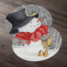 Load image into Gallery viewer, CounterArt Snowy Day Snowman Reversible Easy Care Set of Four Placemats Made in The USA
