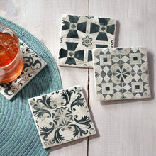 Load image into Gallery viewer, Highland Home CounterArt Assorted Image Tumbled Tile Coaster Set - Natural Tiles 4 Pack Made in The USA
