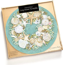 Load image into Gallery viewer, CounterArt Coastal Wreath Tempered Glass Lazy Susan Turntable 13 inch round
