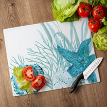 Load image into Gallery viewer, CounterArt Coral Life Tempered Glass Counter Saver Cutting Board 15 inch by 12 inch Made in the USA

