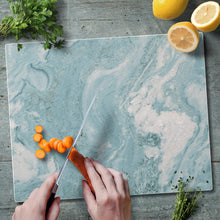 Load image into Gallery viewer, CounterArt Teal Quartz Design Tempered Glass Counter Saver/ Cutting Board 15&quot; by 12&quot;

