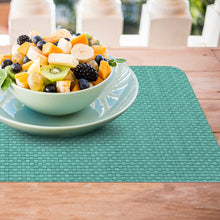 Load image into Gallery viewer, CounterArt Teal and Natural Basket Weave Design Reversible Easy Care Plastic Placemat Set of 4 Made in The USA
