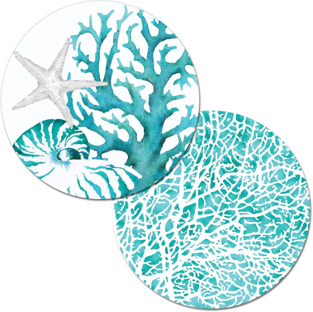 CounterArt Coral Life Reversible Easy Care Set of Four Placemats, Made in the USA