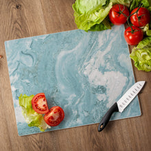 Load image into Gallery viewer, CounterArt Teal Quartz Design Tempered Glass Counter Saver/ Cutting Board 15&quot; by 12&quot;
