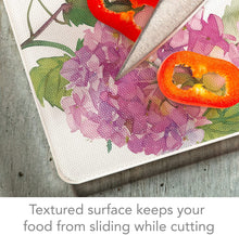 Load image into Gallery viewer, CounterArt Multi Hydrangea Tempered Glass Counter Saver/Cutting Board 15 inch by 12 inch
