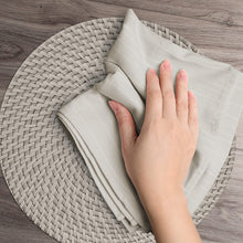Load image into Gallery viewer, CounterArt Taupe and Natural Basket Weave Design Round Reversible Easy Care Plastic Placemat Set of 4 Made in The USA
