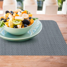 Load image into Gallery viewer, CounterArt Grey and Natural Basket Weave Design Reversible Easy Care Plastic Placemat Set of 4 Made in The USA
