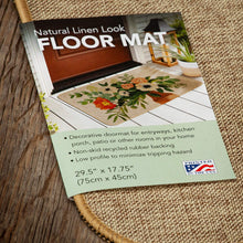 Load image into Gallery viewer, Counterart Natural Linen Look Decorative Low Profile Indoor/Outdoor Floor Mat with Recycled Rubber Back, Fresh Poppies by Jennifer Brinley, Printed in The USA, 29.5” x 17.75”.
