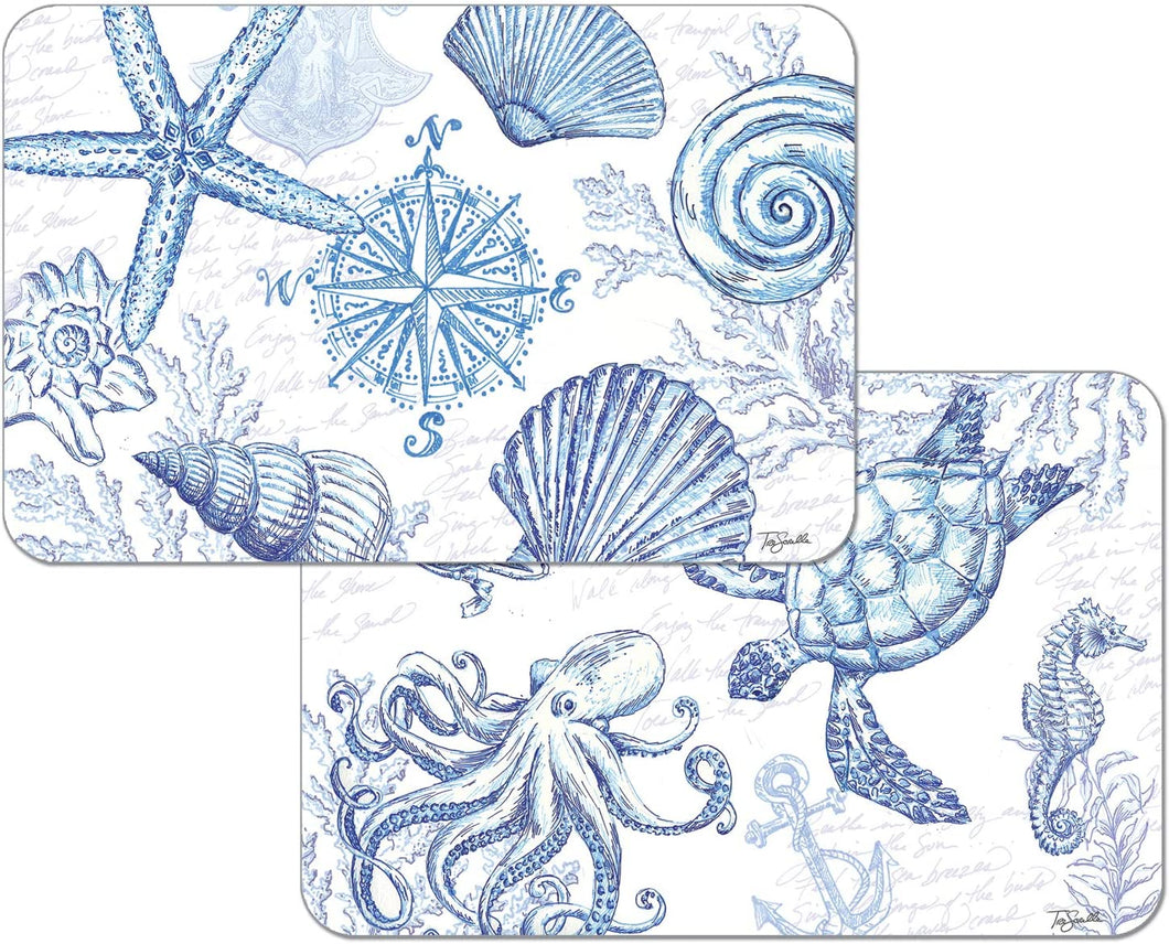 CounterArt Reversible Rectangular Easy Care Placemat - Coastal Sketch Set of 4