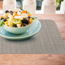 Load image into Gallery viewer, CounterArt Taupe and Natural Basket Weave Design Reversible Easy Care Plastic Placemat Set of 4 Made in The USA
