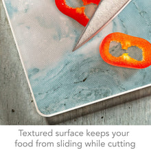 Load image into Gallery viewer, CounterArt Teal Quartz Design Tempered Glass Counter Saver/ Cutting Board 15&quot; by 12&quot;

