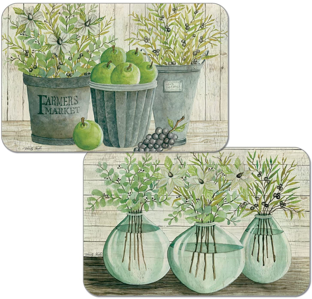 Counterart Farmer's Market Reversible Rectangular Wipe Clean Placemats Set of 4 Made in The USA