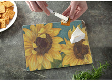 Load image into Gallery viewer, Sunshiny Day Bold Yellow Sunflowers Glass 10 Inch Kitchen or Bar Cutting Board
