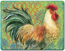 Load image into Gallery viewer, CounterArt Fancy Pants Rooster Tempered Glass Counter Saver/ Cutting Board 15 inch by 12 inch Made in the USA

