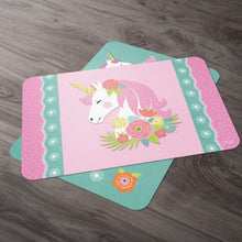 Load image into Gallery viewer, CounterArt Kids Unicorn Reversible Rectangular Wipe Clean Placemat Set of 4
