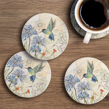 Load image into Gallery viewer, CounterArt Absorbent Round Coaster Set - Green Violetear Hummingbird with Agapantha Bloom

