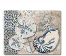 Load image into Gallery viewer, CounterArt Tide Pool Shells Tempered Glass Counter Saver/Cutting Board 10” by 8” Made in the USA
