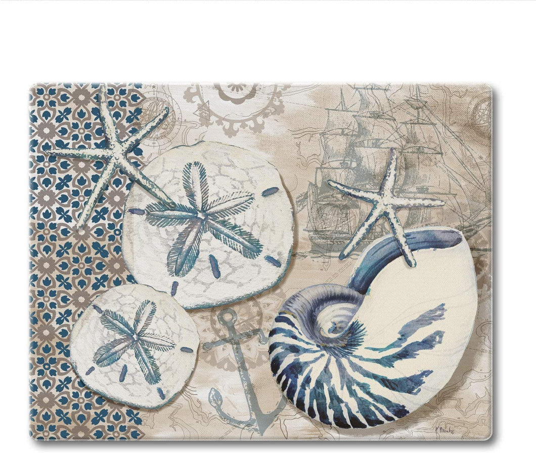 CounterArt Tide Pool Shells Tempered Glass Counter Saver/Cutting Board 10” by 8” Made in the USA