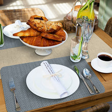 Load image into Gallery viewer, CounterArt Grey and Natural Basket Weave Design Reversible Easy Care Plastic Placemat Set of 4 Made in The USA
