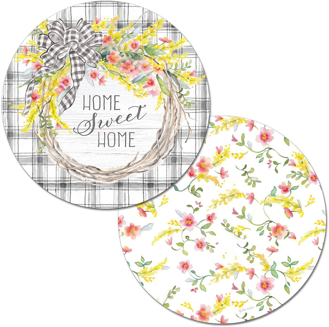 CounterArt Spring Gingham Wreath Reversible Easy Care Set of 4 Placemats, Made in The USA