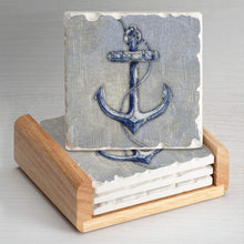 Load image into Gallery viewer, CounterArt Absorbent Stoneware Coaster Set - Vintage Anchor 4 Coasters with a Wooden Holder
