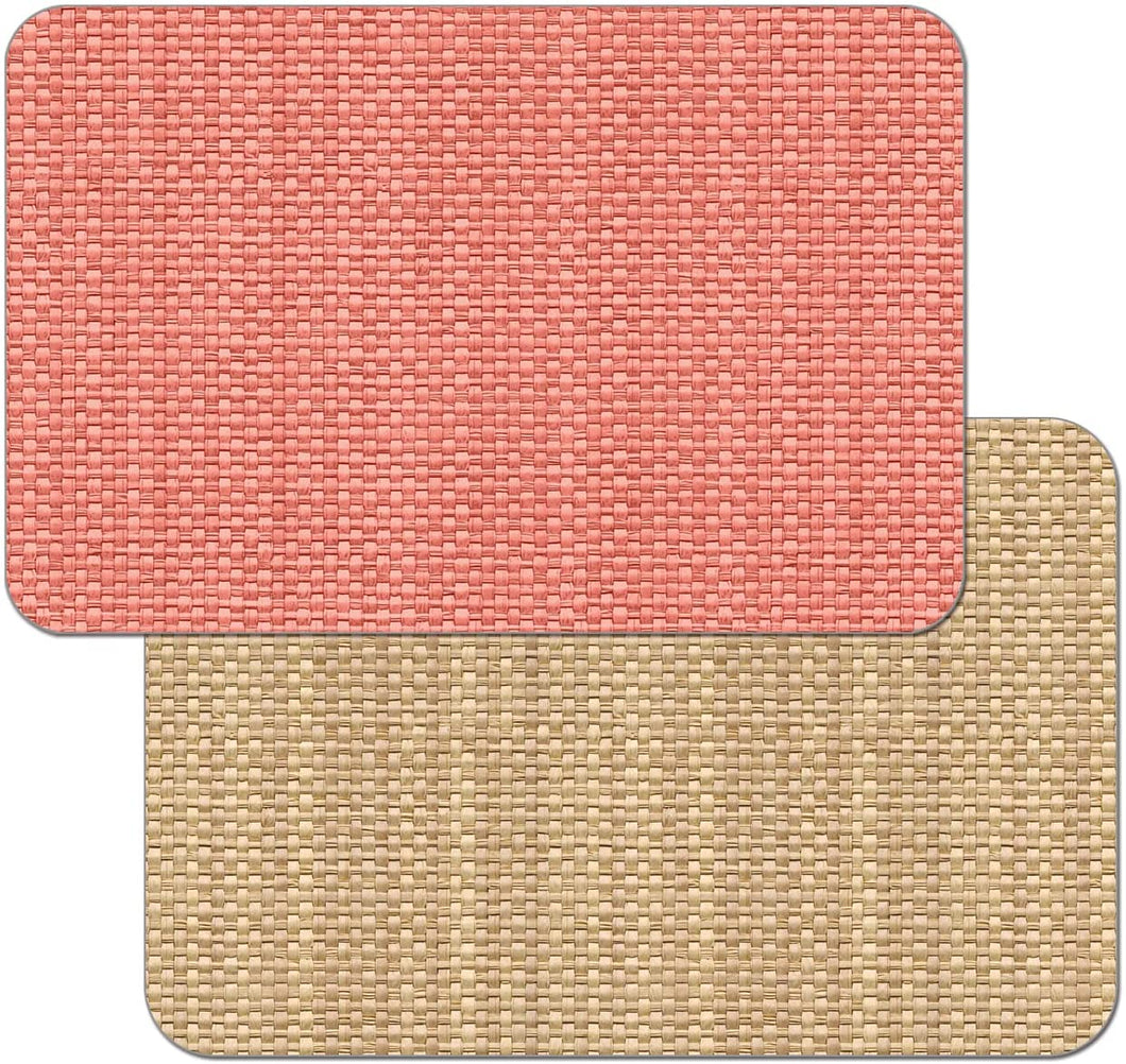 CounterArt Coral and Natural Basket Weave Design Reversible Easy Care Plastic Placemat Set of 4 Made in The USA